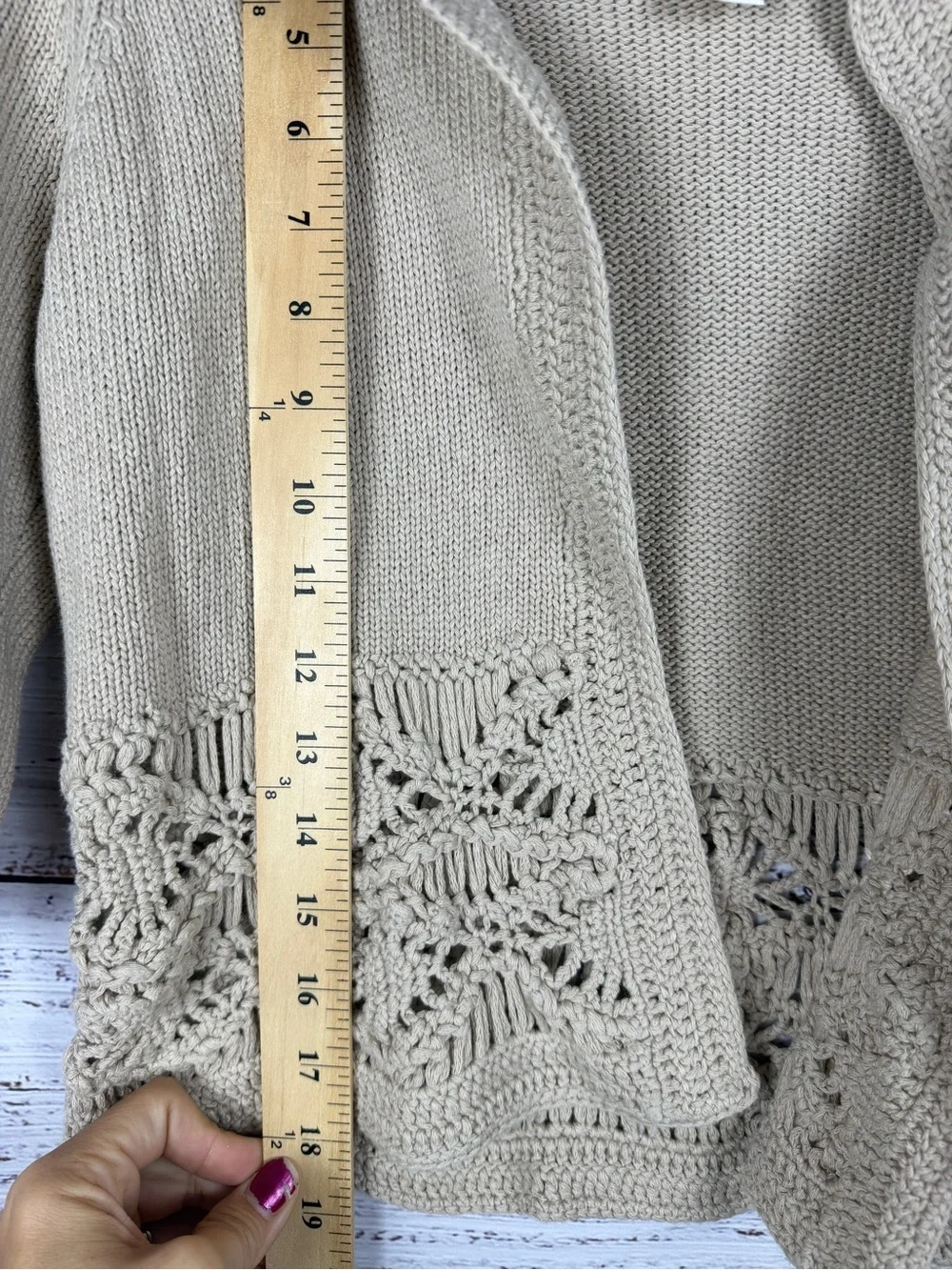 Chico's Crochet Lace Hem Knit Cardigan – Size 1